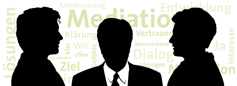Mediation Wordcloud – Anerkennung, Klärung, Vertrauen, Dialog, Lösungen, Ziel